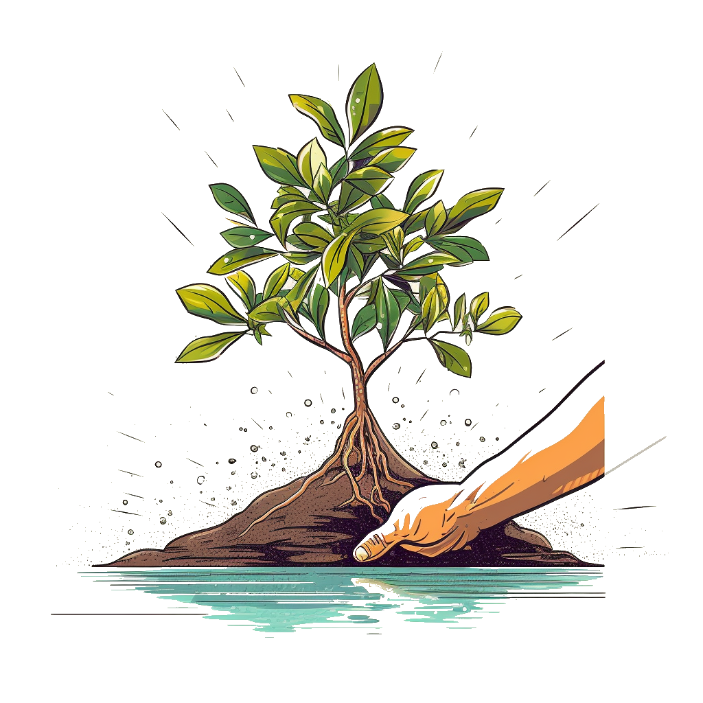 Vector graphic of a hand holding and planting a tree sapling