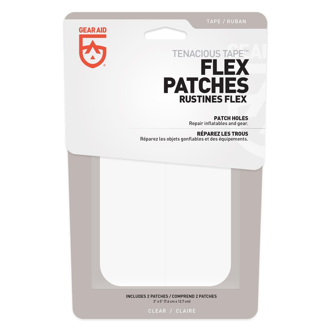 Package of Hummingbird Hammocks Tenacious Tape Max Flex Patches for repairing holes, clear color, prominently displaying product information and the brand logo.