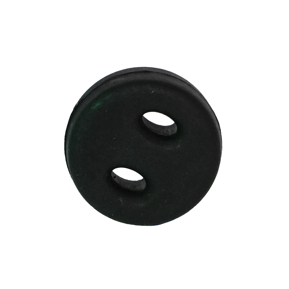 Black nylon two-hole Button Hardware isolated from Hummingbird Hammocks.